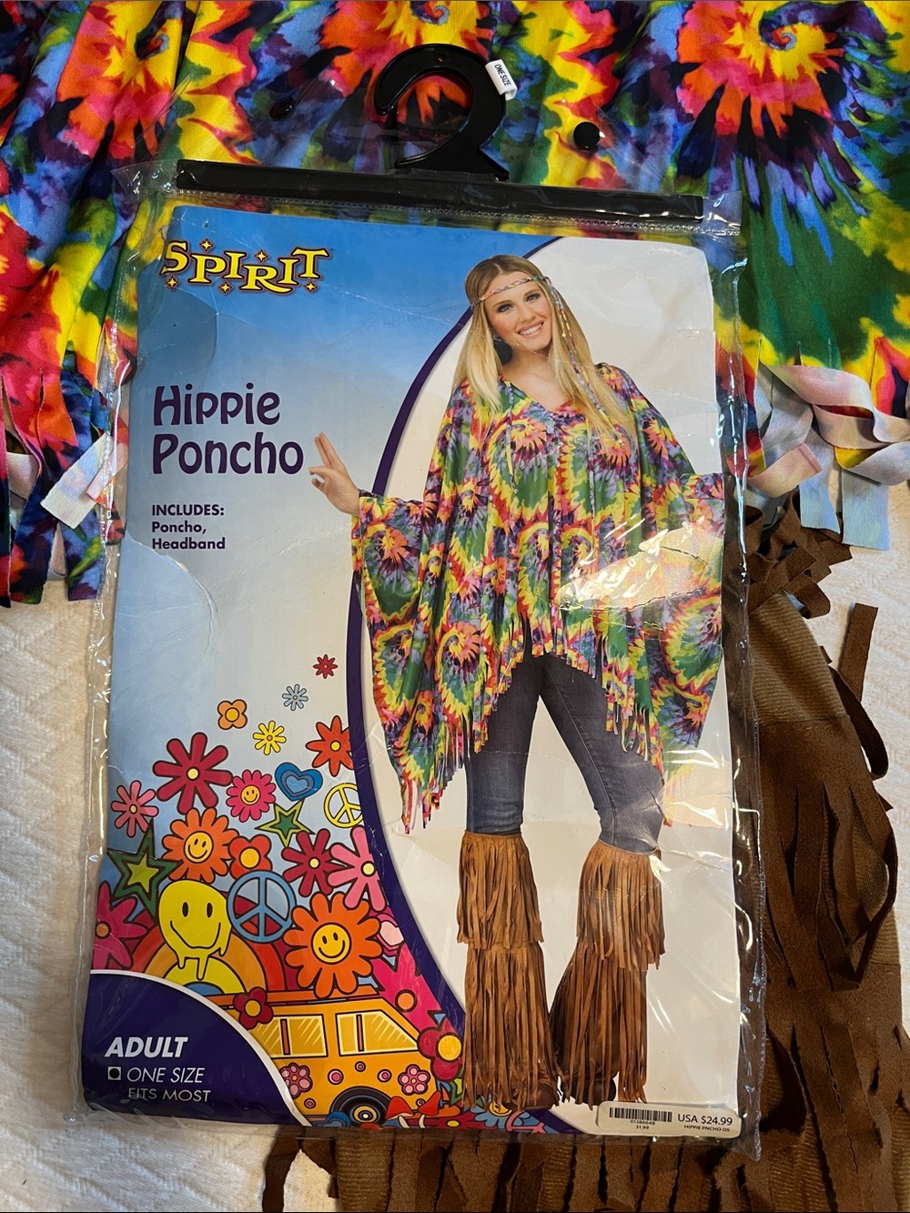 Spirit Tie-Dye Hippie Poncho - Rainbow Tie Dye, fringe βbootsβ, osfm
